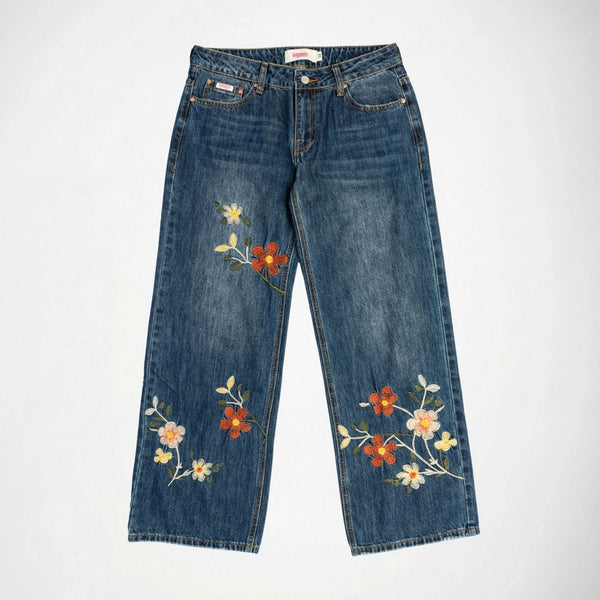 BUBBLEGUM USA Lisa Bright Flowers Women's Baggy Wide-Leg Jeans