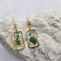 Gold Plated Dried Flower Rectangle Earrings