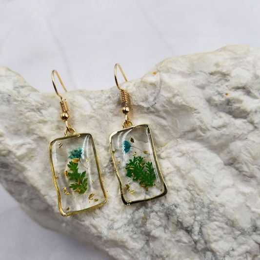 Gold Plated Dried Flower Rectangle Earrings
