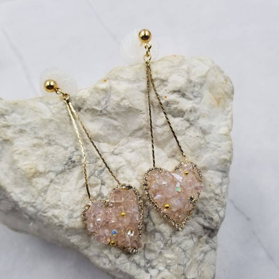 Pink Crystal Zircon Heart Earrings — 18K Gold Plated