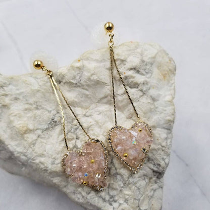 Pink Crystal Zircon Heart Earrings — 18K Gold Plated