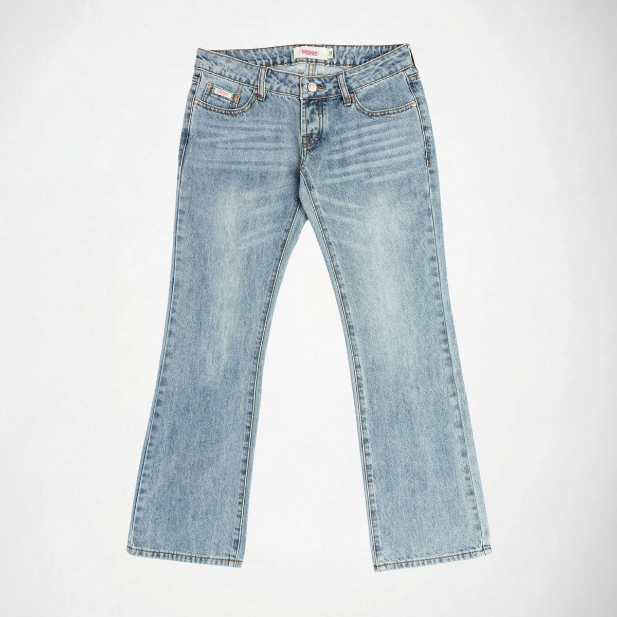 BUBBLEGUM USA Jane Women's Blue Wing & Star Super Low-Rise Flare Jeans