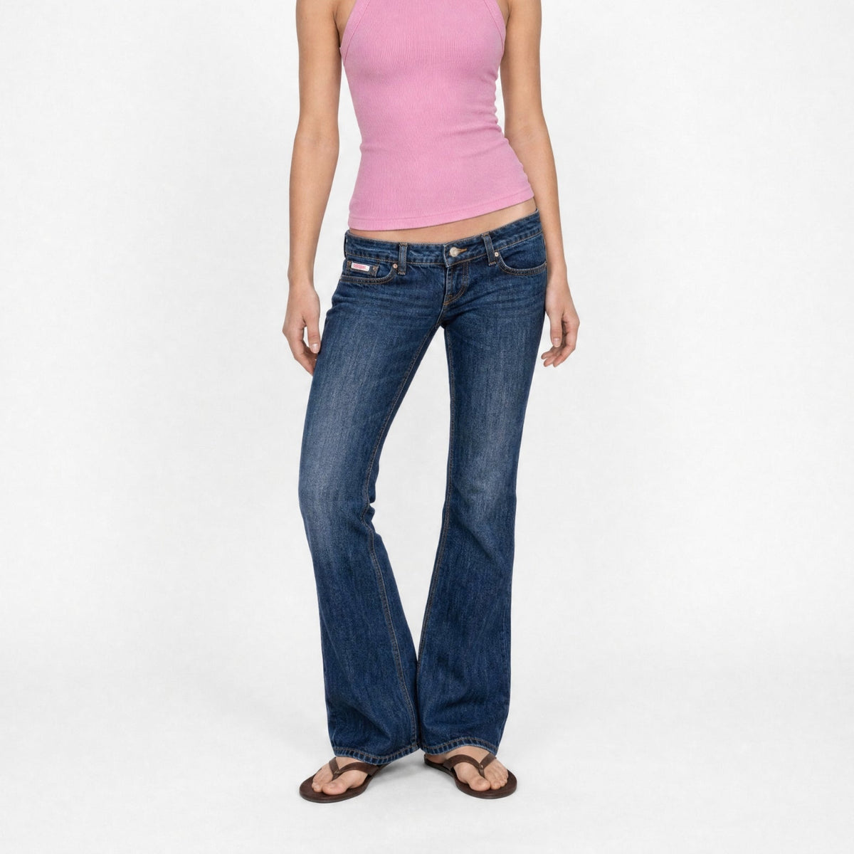 BUBBLEGUM USA Jane Women's Super Low-Rise Flare Jeans with Wing & Star Embroidery