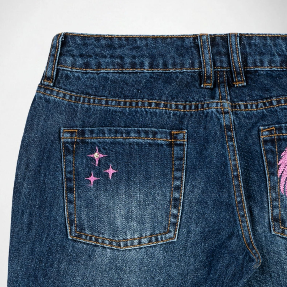 BUBBLEGUM USA Jane Women's Super Low-Rise Flare Jeans with Wing & Star Embroidery