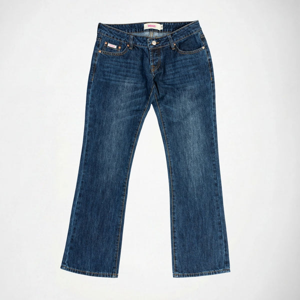BUBBLEGUM USA Jane Women's Super Low-Rise Flare Jeans with Wing & Star Embroidery