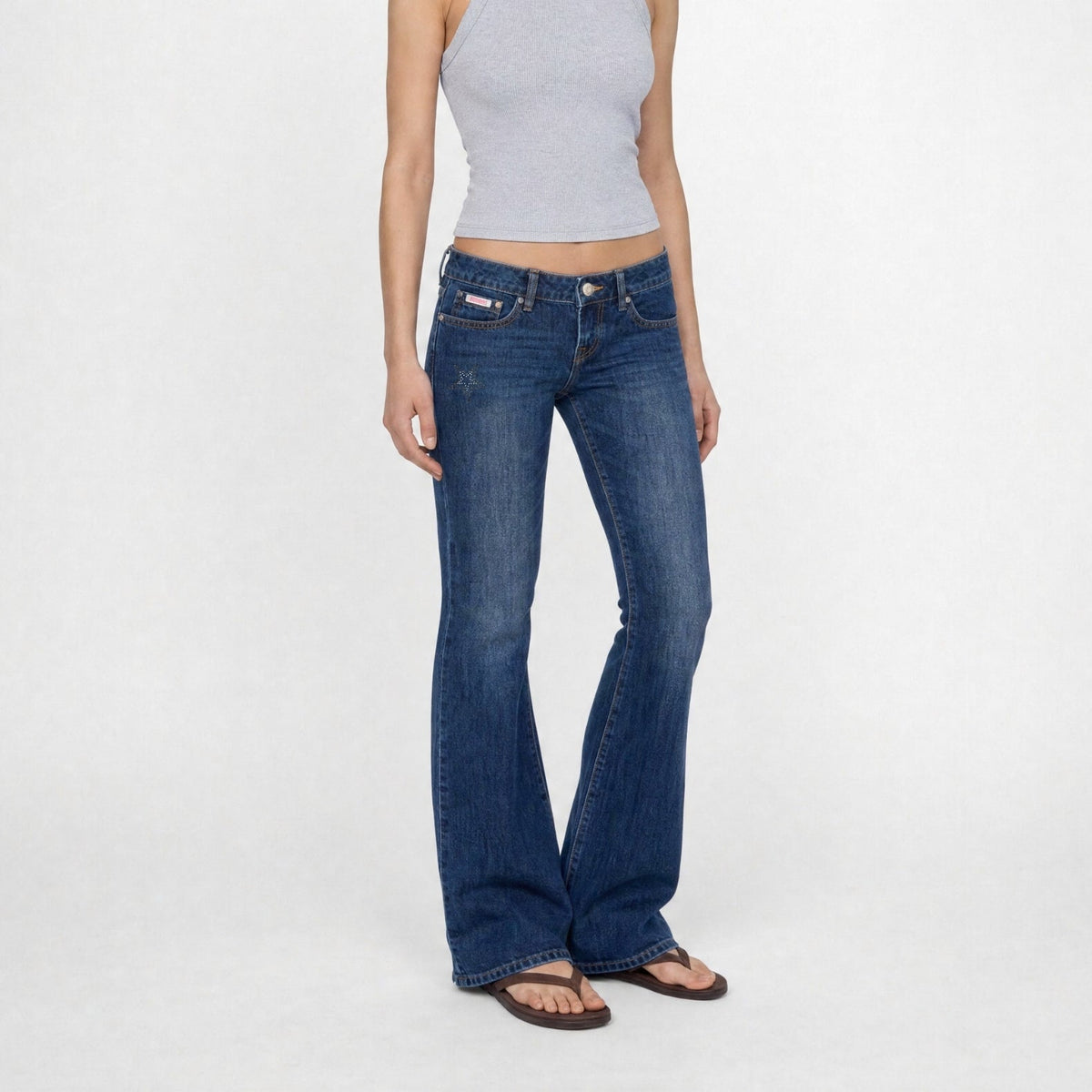 BUBBLEGUM USA Jane Pewter Star Women's Super Low-Rise Flare Jeans