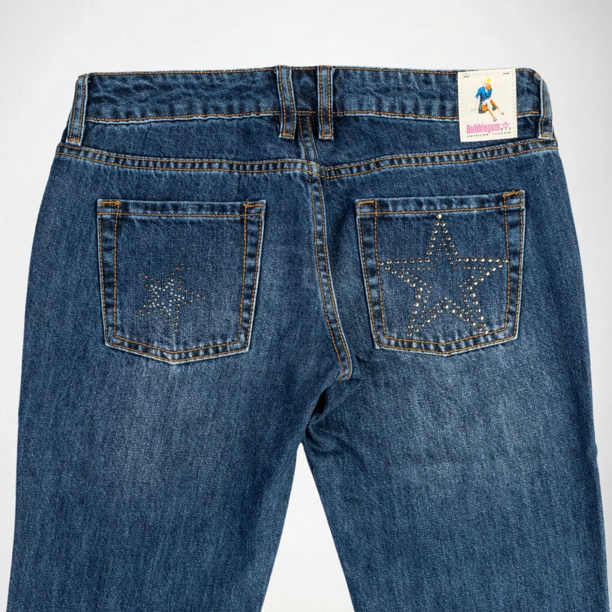 BUBBLEGUM USA Jane Pewter Star Women's Super Low-Rise Flare Jeans