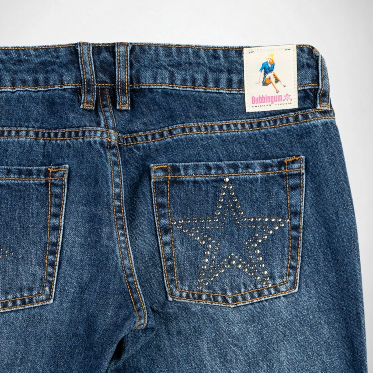 BUBBLEGUM USA Jane Pewter Star Women's Super Low-Rise Flare Jeans