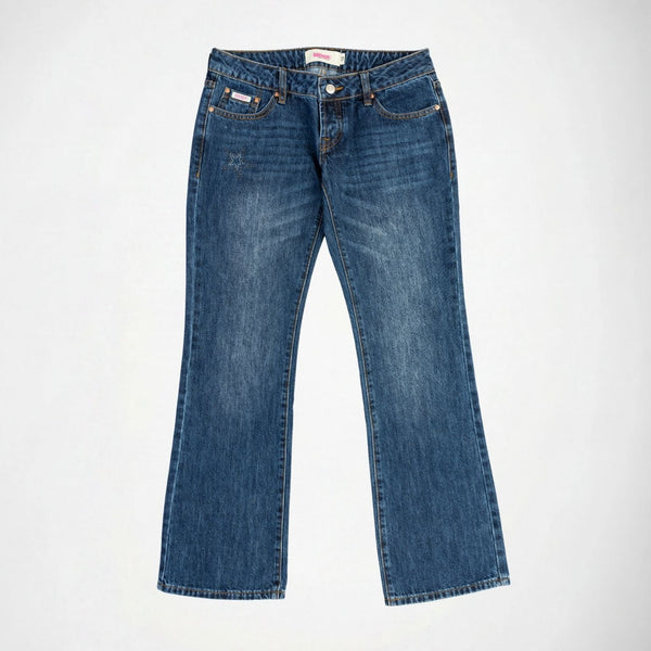 BUBBLEGUM USA Jane Pewter Star Women's Super Low-Rise Flare Jeans