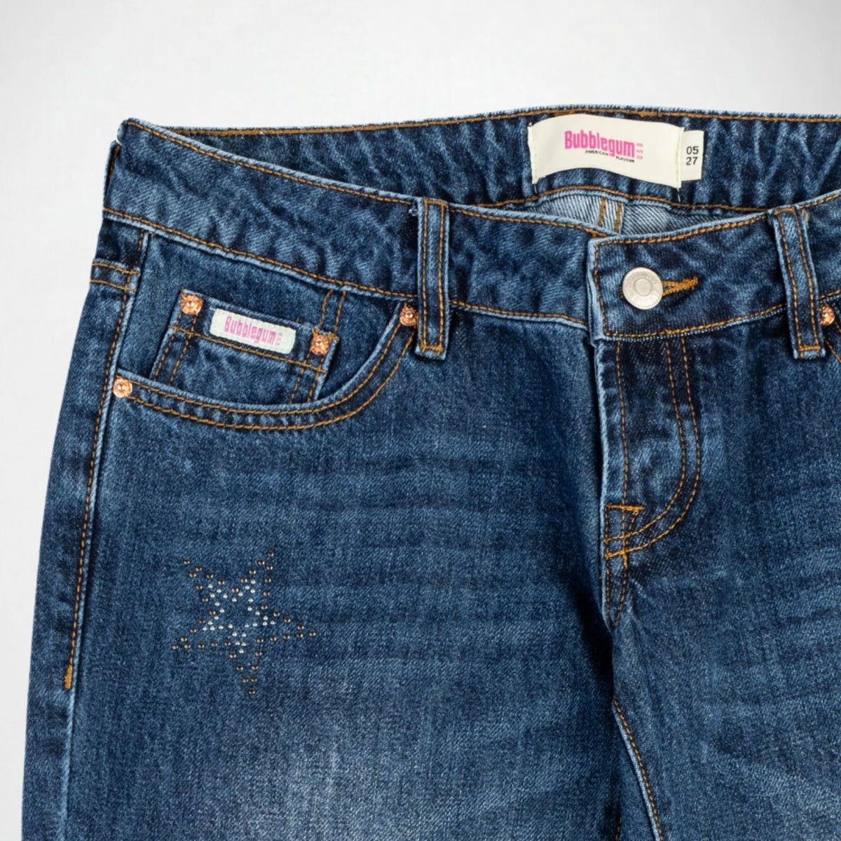 BUBBLEGUM USA Jane Pewter Star Women's Super Low-Rise Flare Jeans