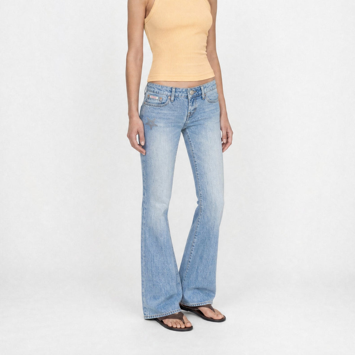 BUBBLEGUM USA Jane Gold Star Women's Super Low-Rise Flare Jeans
