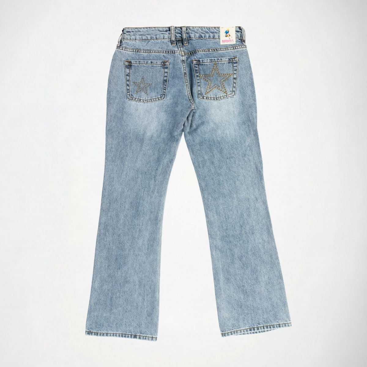 BUBBLEGUM USA Jane Gold Star Women's Super Low-Rise Flare Jeans