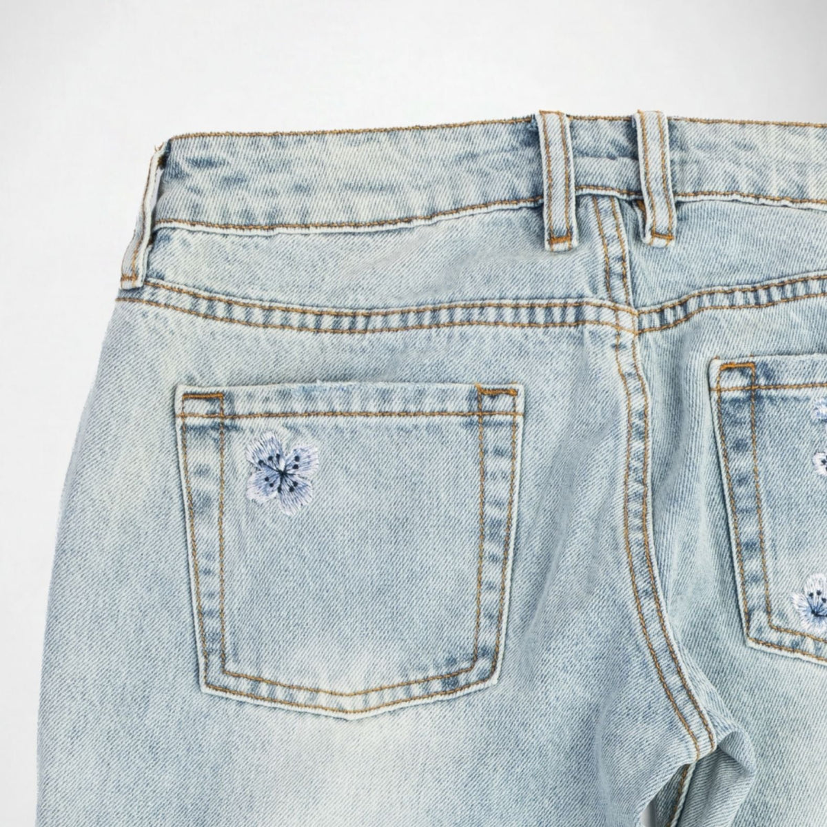 BUBBLEGUM USA Rose Indigo Blossom Women's Super Low-Rise Flare Jeans