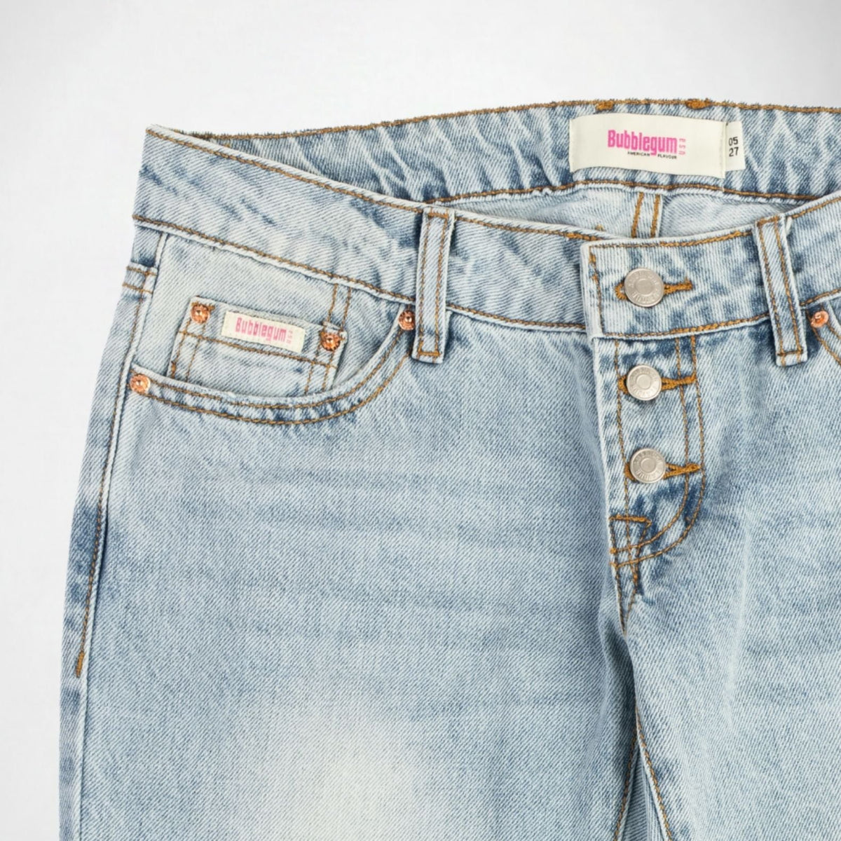 BUBBLEGUM USA Rose Indigo Blossom Women's Super Low-Rise Flare Jeans