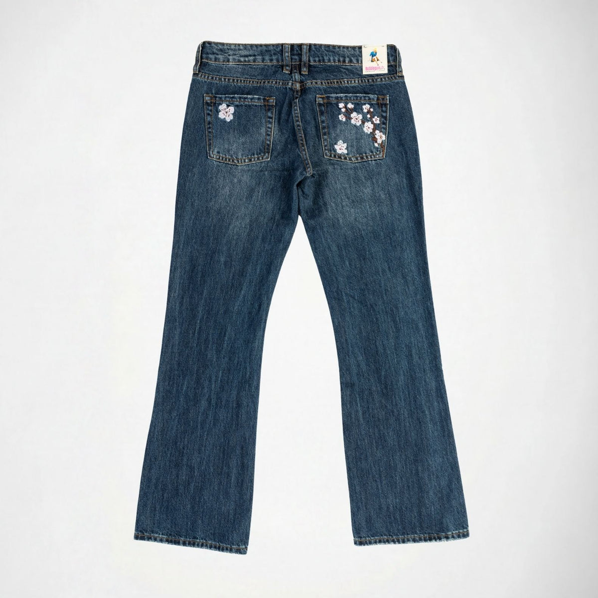 BUBBLEGUM USA Rose Pink Blossom Women's Super Low-Rise Flare Jeans