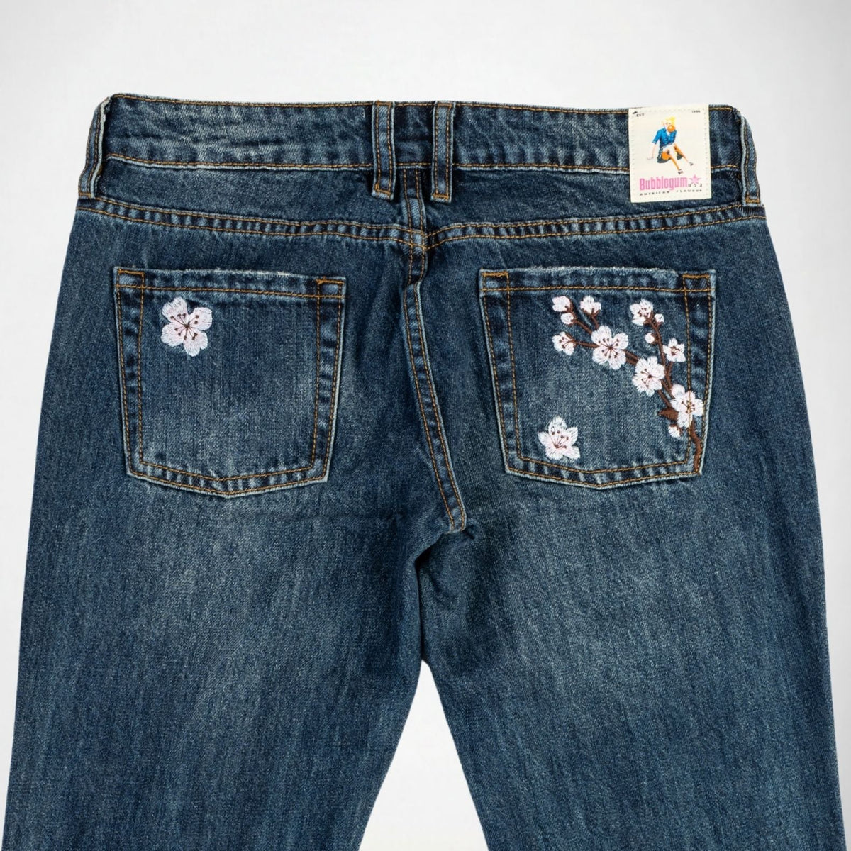 BUBBLEGUM USA Rose Pink Blossom Women's Super Low-Rise Flare Jeans