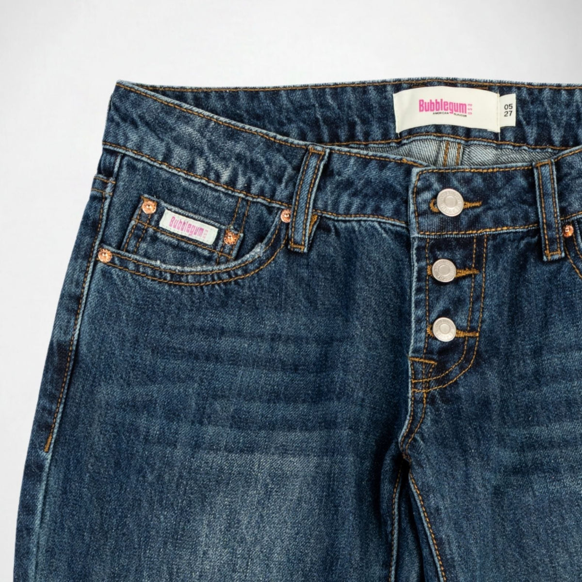 BUBBLEGUM USA Rose Pink Blossom Women's Super Low-Rise Flare Jeans