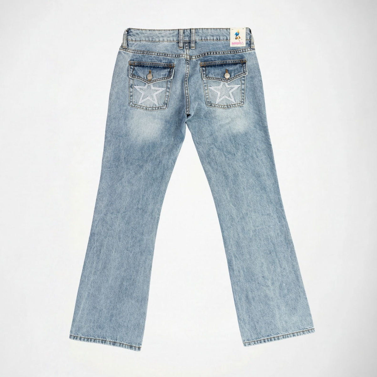 BUBBLEGUM USA Nola Star Women's Super Low-Rise Flare Jeans, Light Vintage