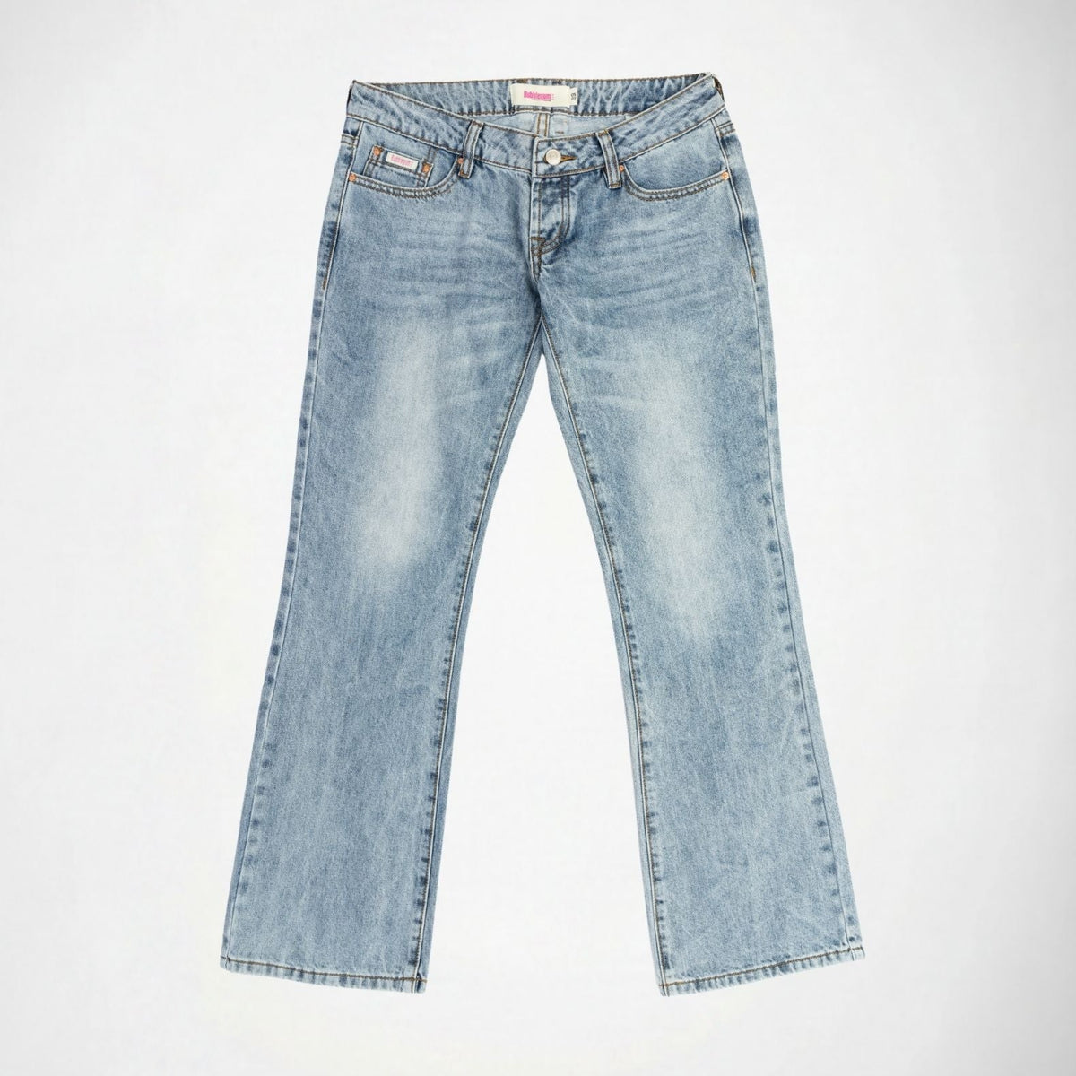 BUBBLEGUM USA Nola Star Women's Super Low-Rise Flare Jeans, Light Vintage