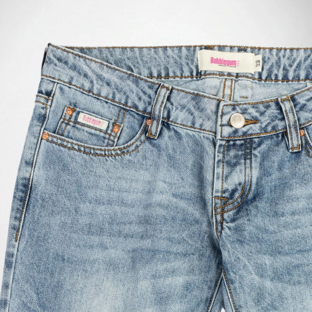 BUBBLEGUM USA Nola Star Women's Super Low-Rise Flare Jeans, Light Vintage
