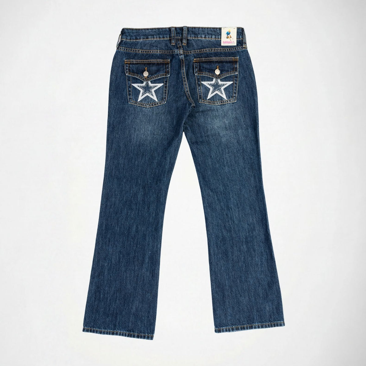 BUBBLEGUM USA Nola Star Women's Super Low-Rise Flare Jeans, Mid Vintage