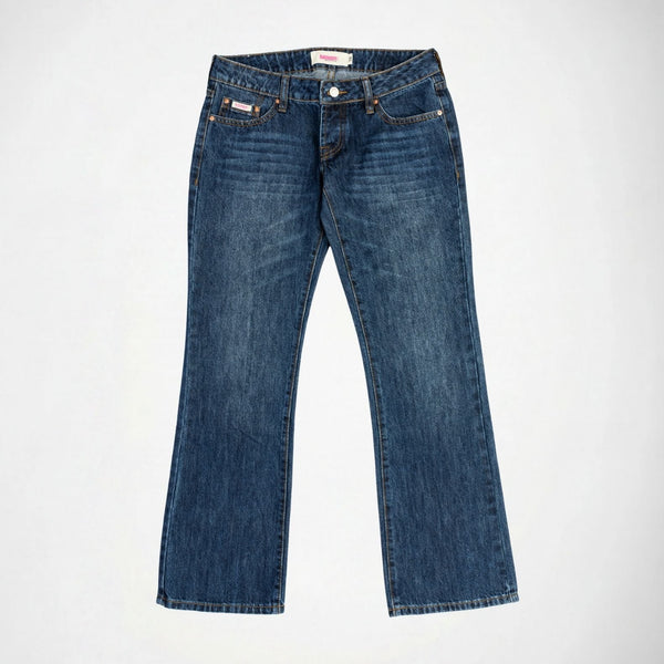 BUBBLEGUM USA Nola Star Women's Super Low-Rise Flare Jeans, Mid Vintage