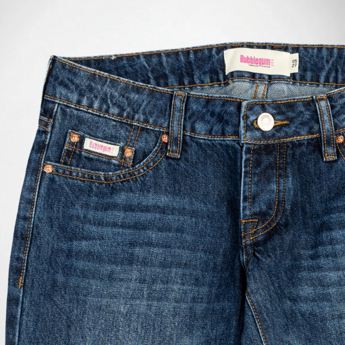 BUBBLEGUM USA Nola Star Women's Super Low-Rise Flare Jeans, Mid Vintage