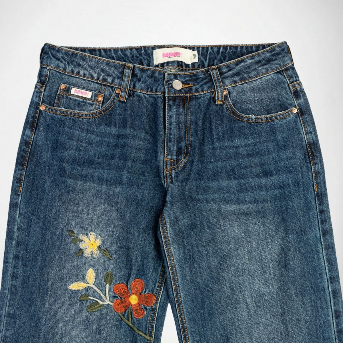 BUBBLEGUM USA Lisa Bright Flowers Women's Baggy Wide-Leg Jeans