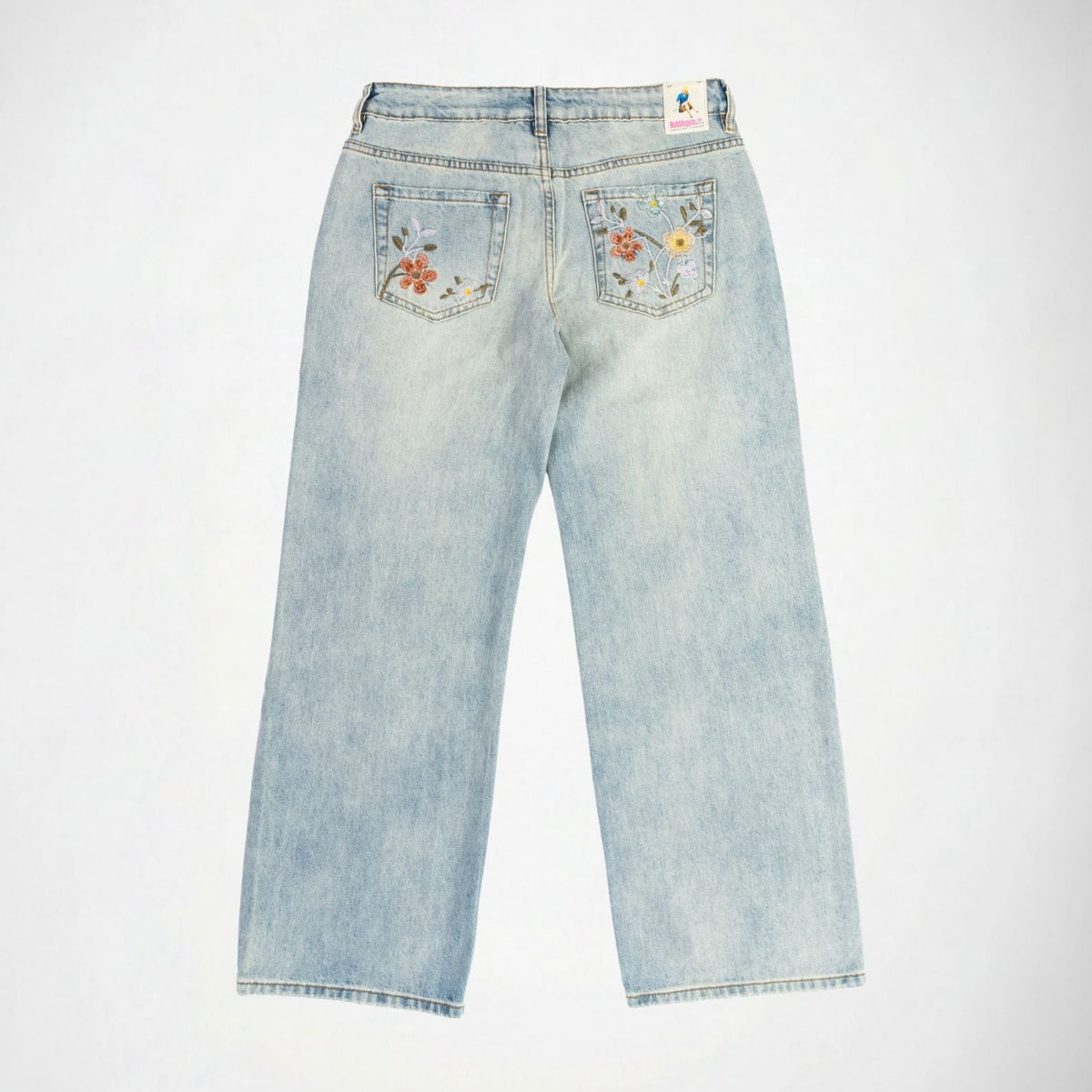 BUBBLEGUM USA Lisa Pastel Posy Women's Floral Baggy Wide-Leg Jeans