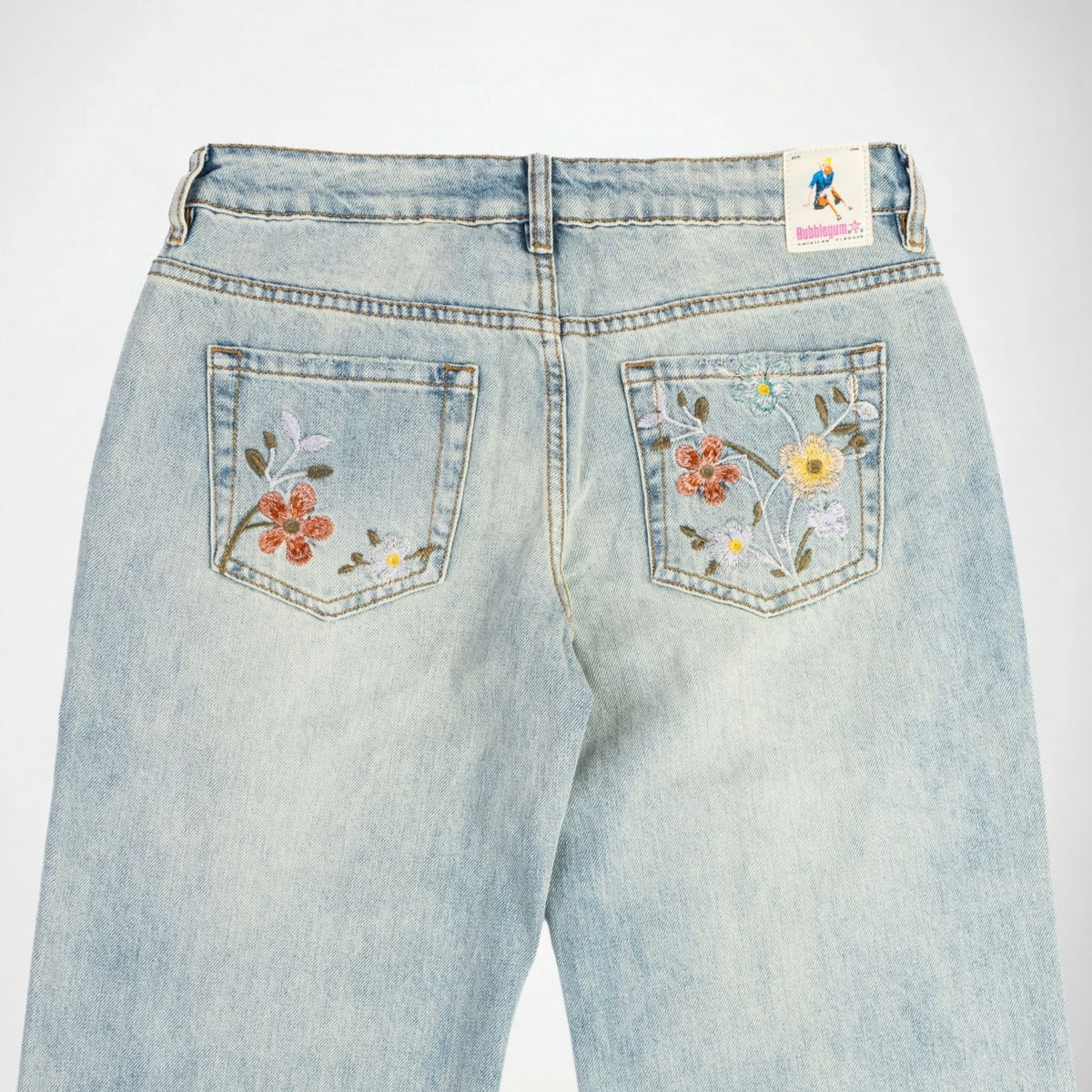 BUBBLEGUM USA Lisa Pastel Posy Women's Floral Baggy Wide-Leg Jeans