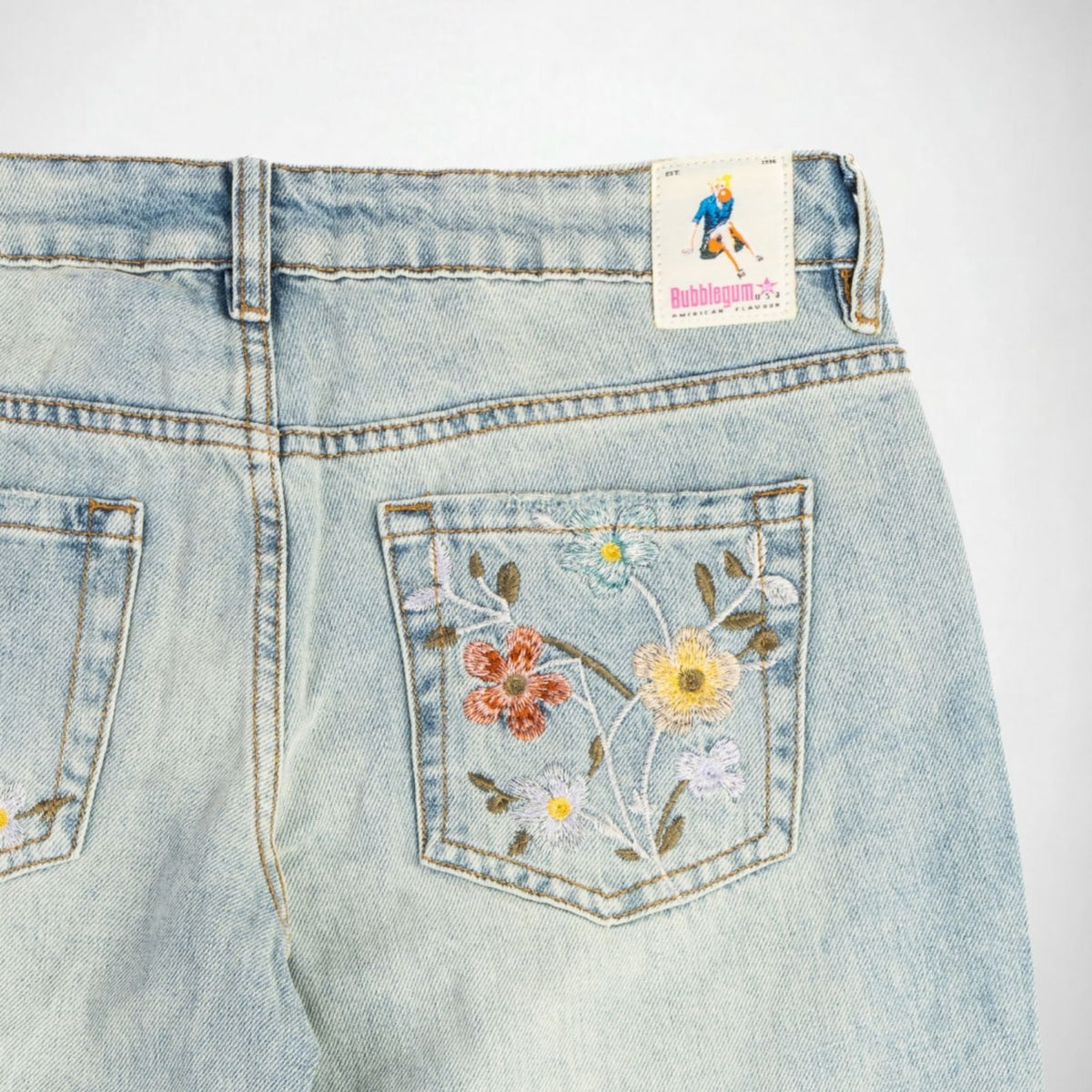 BUBBLEGUM USA Lisa Pastel Posy Women's Floral Baggy Wide-Leg Jeans