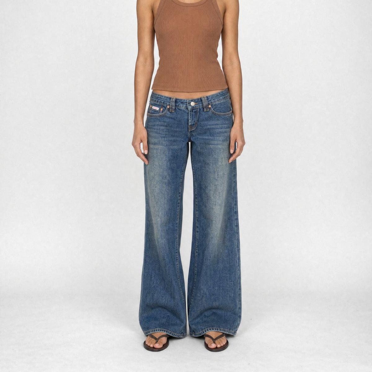 BUBBLEGUM USA Luna Pink Wing Lovers Women's Super Low-Rise Wide-Leg Jeans