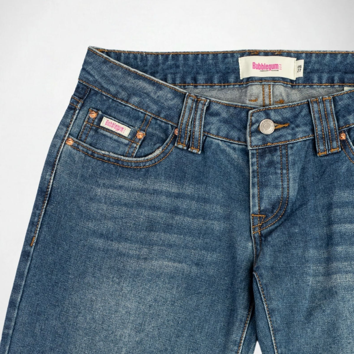 BUBBLEGUM USA Luna Pink Wing Lovers Women's Super Low-Rise Wide-Leg Jeans