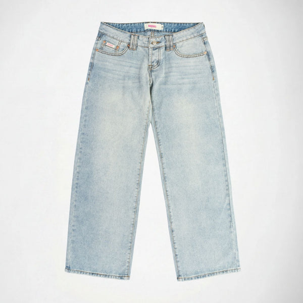 BUBBLEGUM USA Luna Silver Wing Lovers Women's Super Low-Rise Wide-Leg Jeans