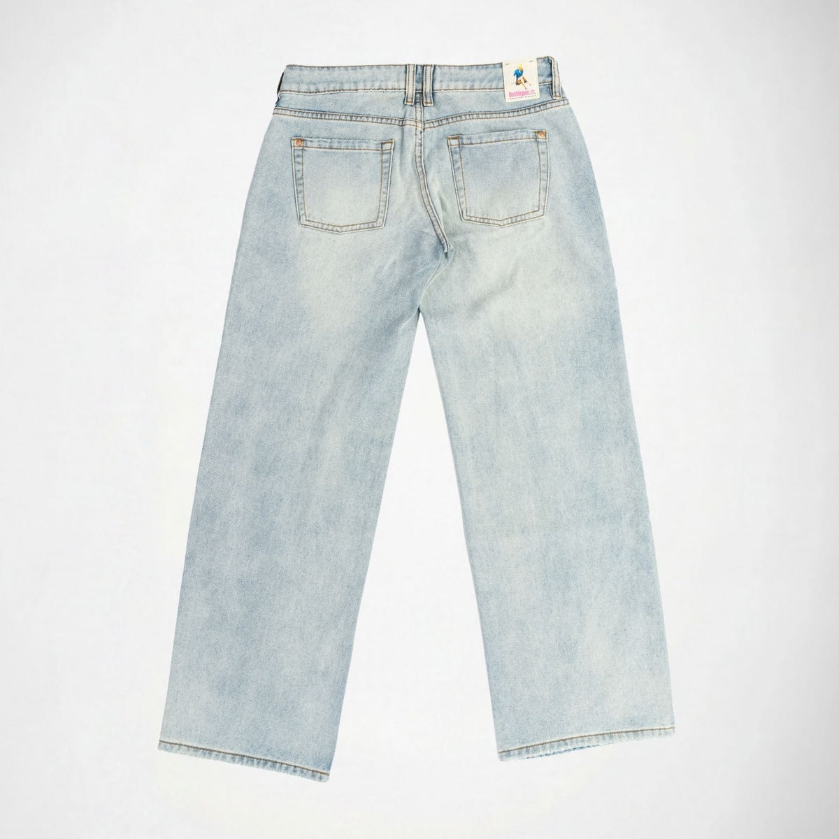 BUBBLEGUM USA Luna Silver Studs Women's Super Low-Rise Wide-Leg Jeans