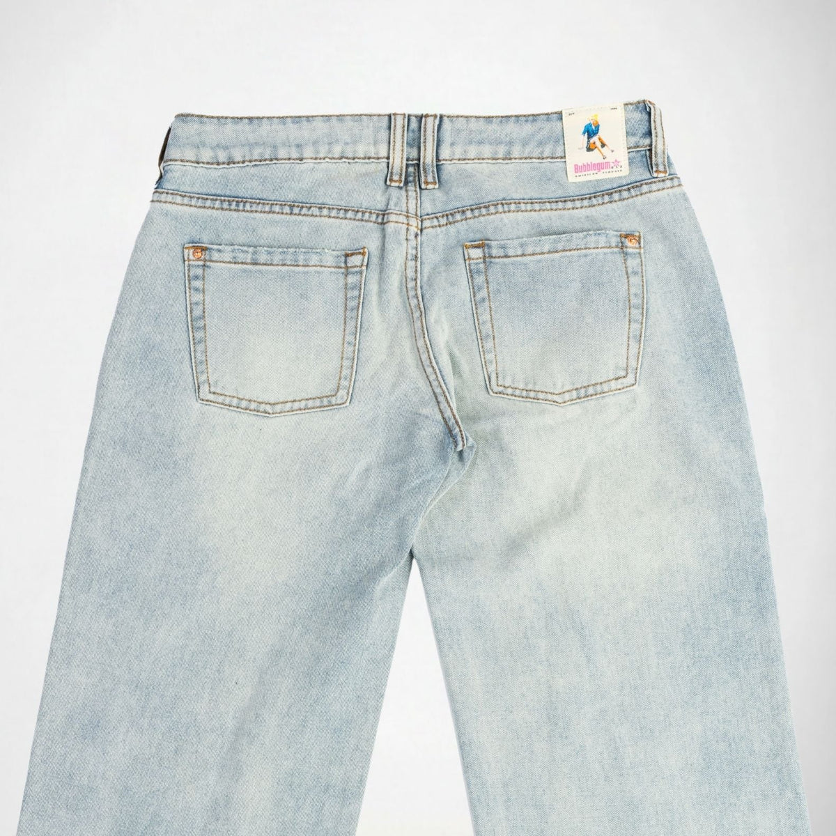 BUBBLEGUM USA Luna Silver Studs Women's Super Low-Rise Wide-Leg Jeans