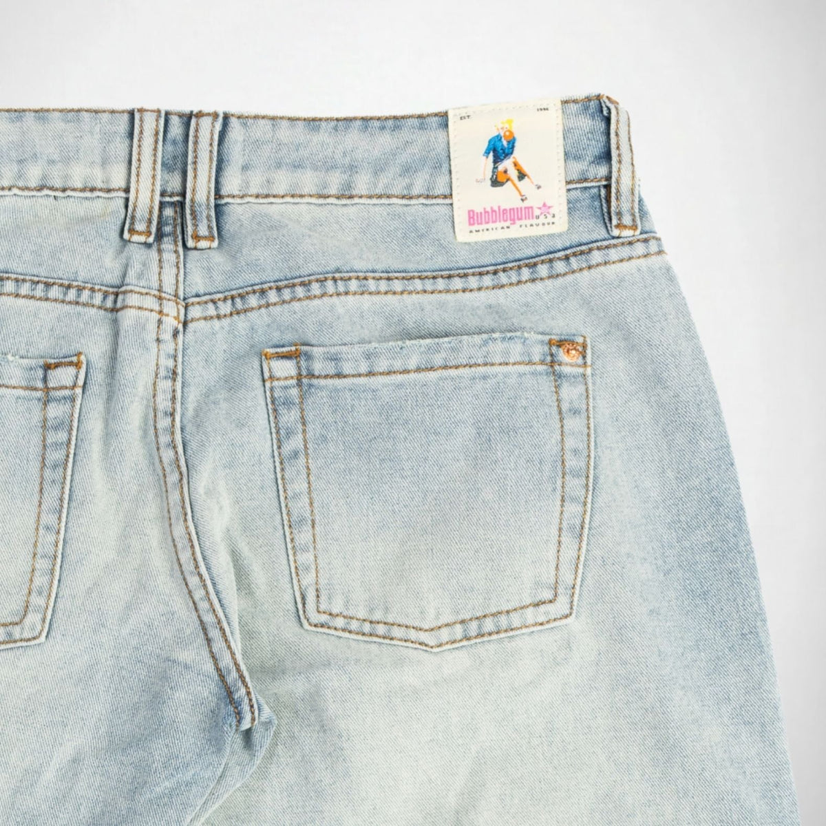 BUBBLEGUM USA Luna Silver Studs Women's Super Low-Rise Wide-Leg Jeans