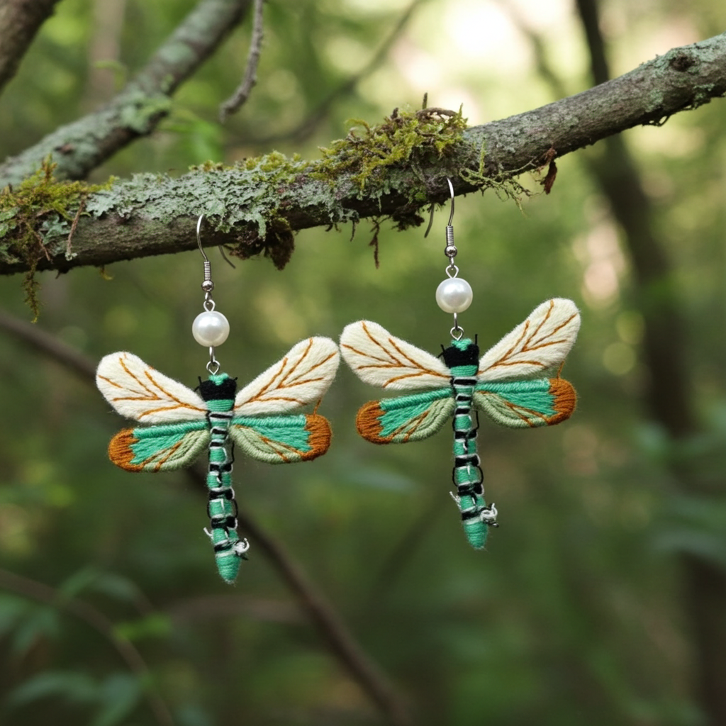 Handwoven Dragonfly Dangle Earrings
