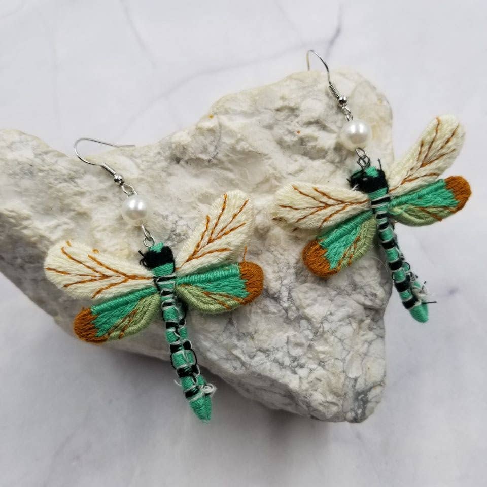 Handwoven Dragonfly Dangle Earrings