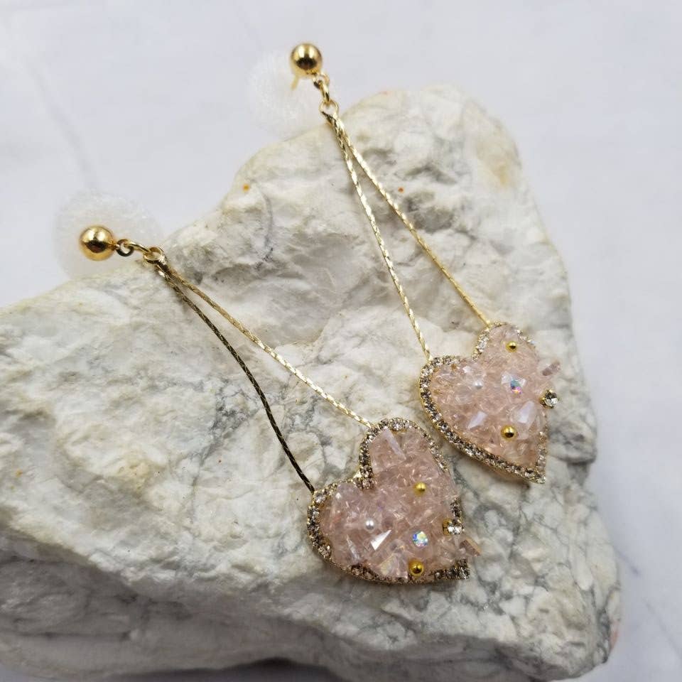 Pink Crystal Zircon Heart Earrings — 18K Gold Plated
