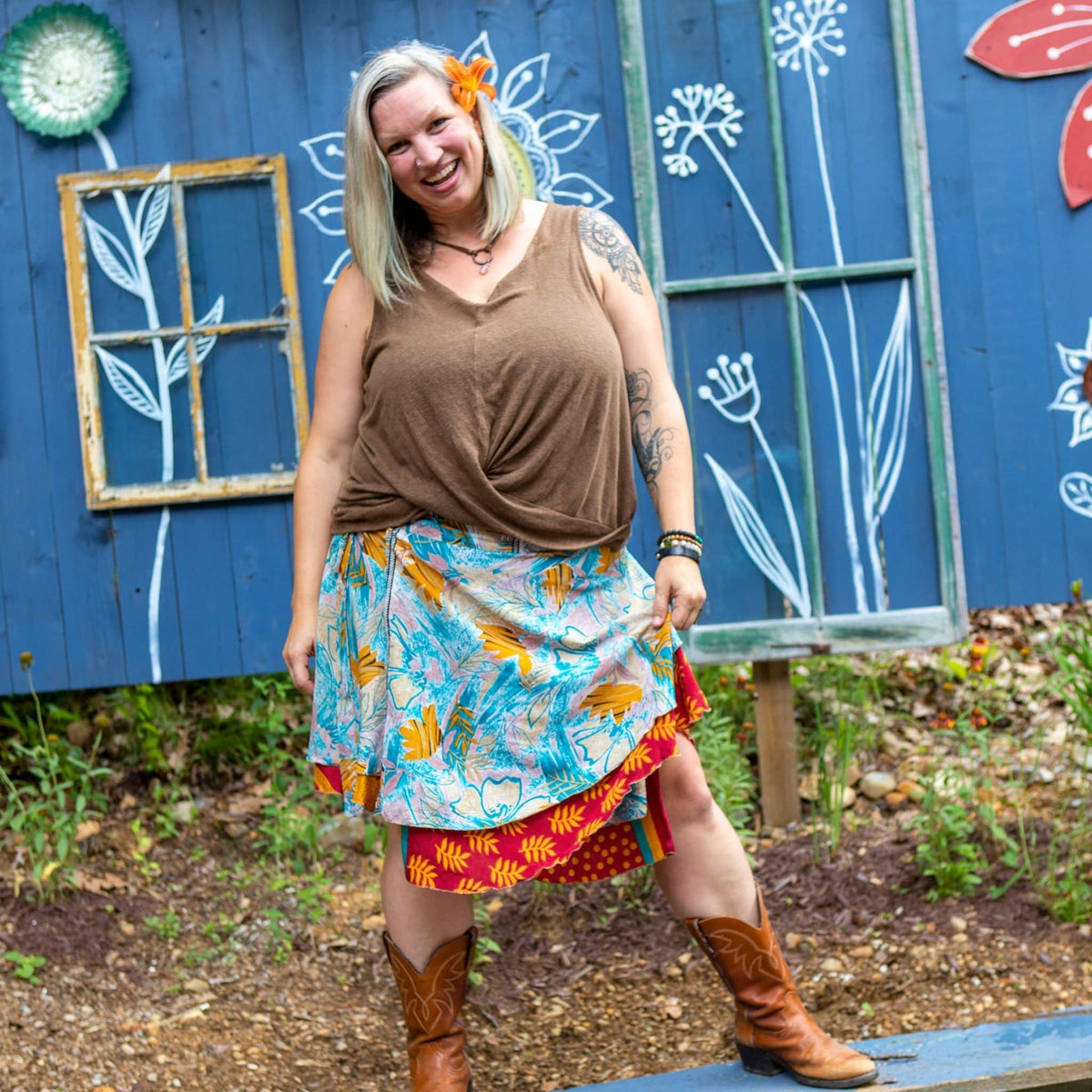 Darn Good Yarn Original Recycled Sari Wrap Skirt – Reversible & Adjustable