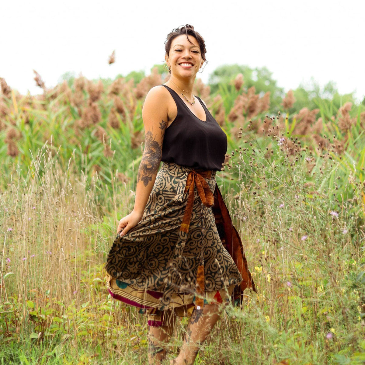 Darn Good Yarn Original Recycled Sari Wrap Skirt – Reversible & Adjustable