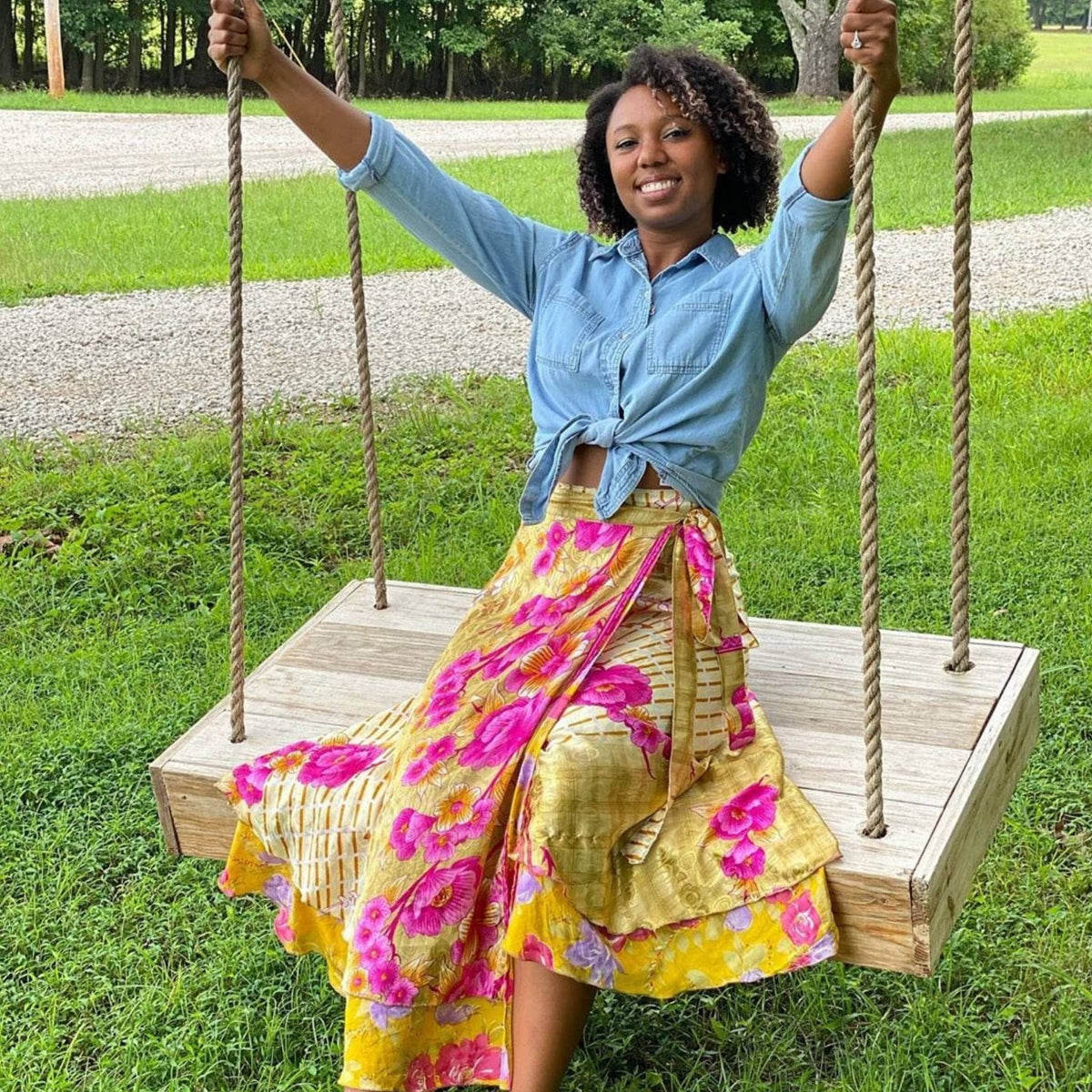 Darn Good Yarn Original Recycled Sari Wrap Skirt – Reversible & Adjustable