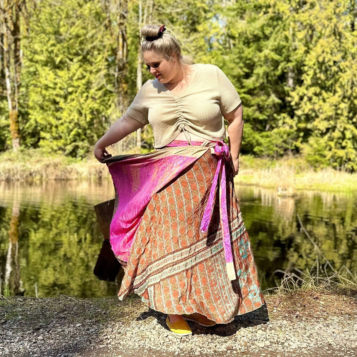 Darn Good Yarn Original Recycled Sari Wrap Skirt – Reversible & Adjustable