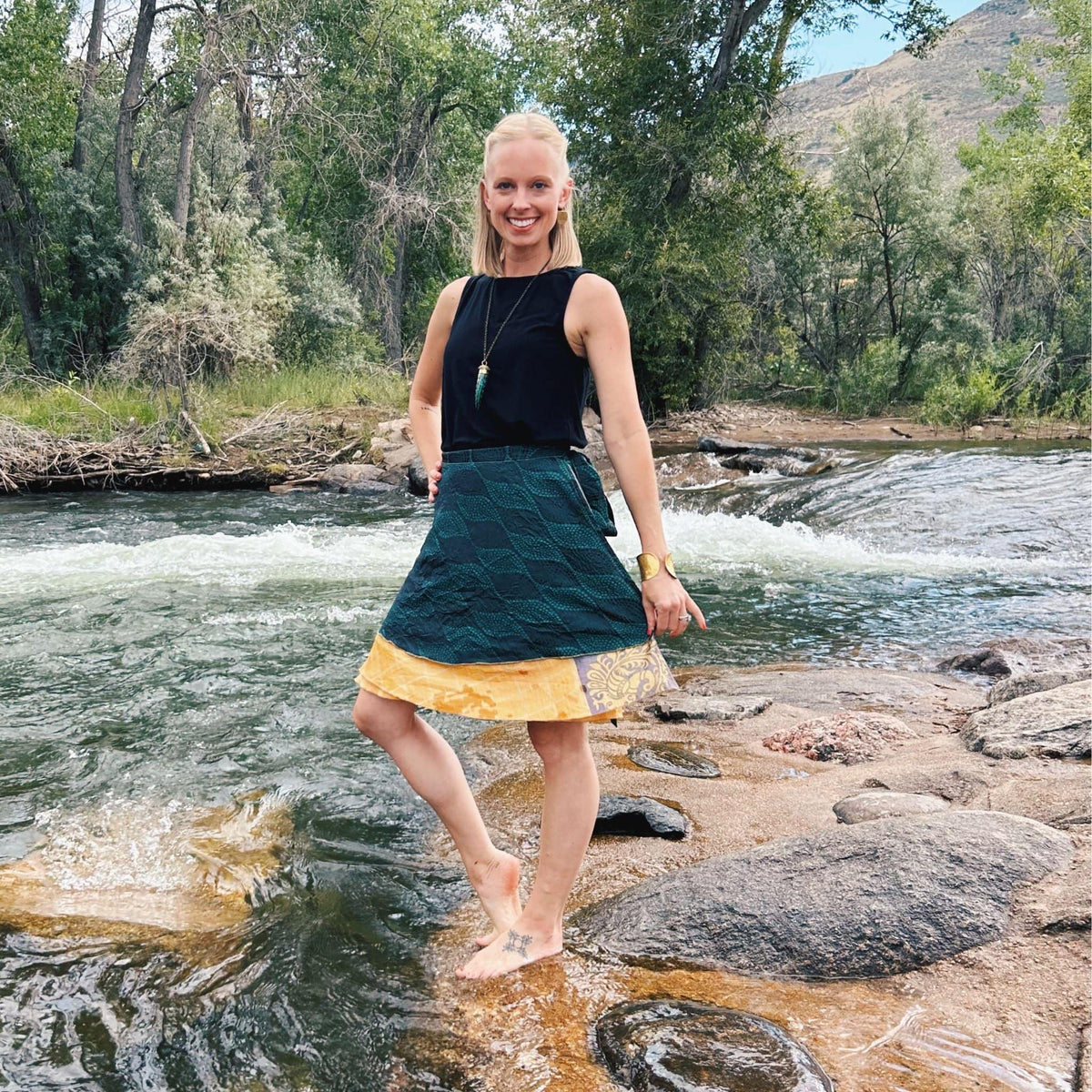 Darn Good Yarn Original Recycled Sari Wrap Skirt – Reversible & Adjustable