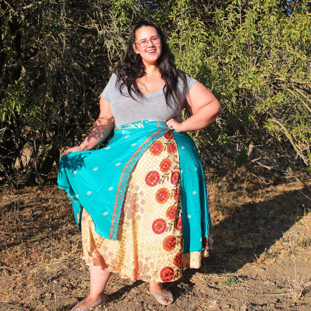 Darn Good Yarn Original Recycled Sari Wrap Skirt – Reversible & Adjustable