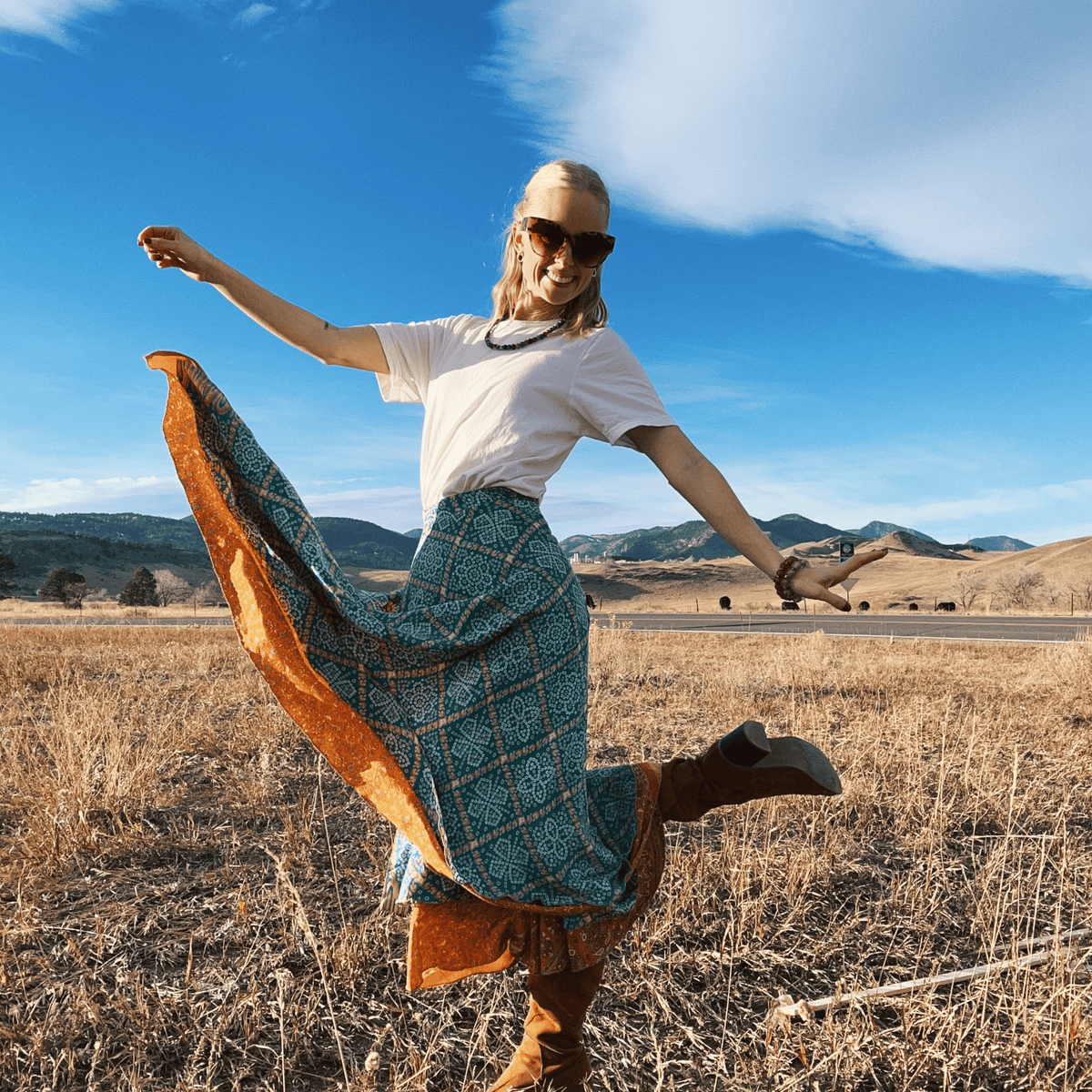 Darn Good Yarn Original Recycled Sari Wrap Skirt – Reversible & Adjustable