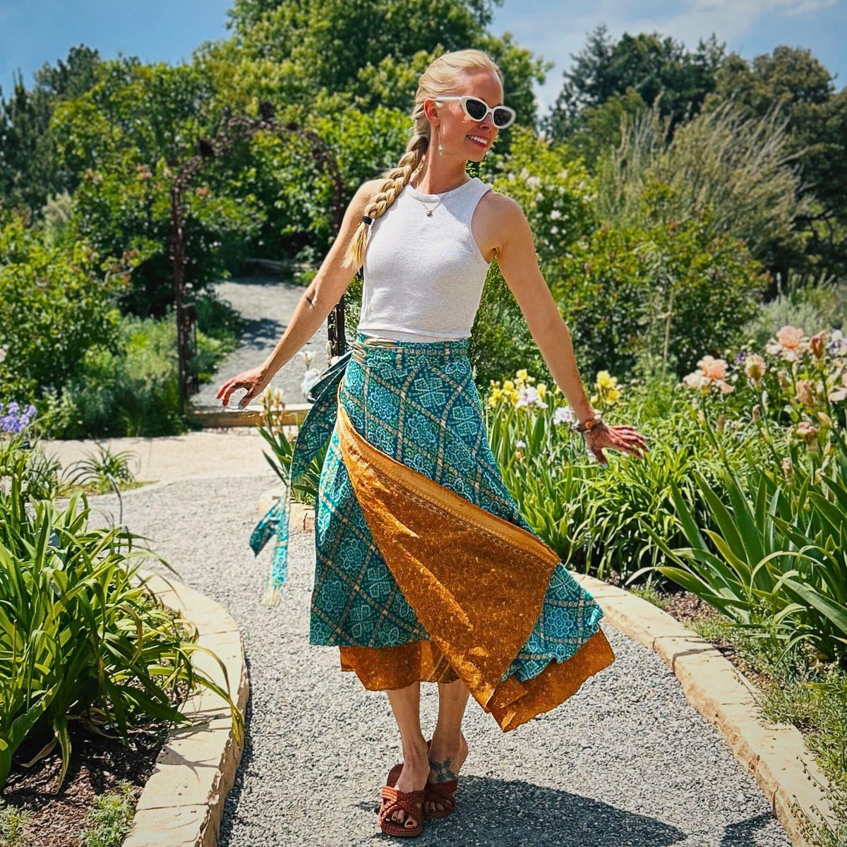 Darn Good Yarn Original Recycled Sari Wrap Skirt – Reversible & Adjustable