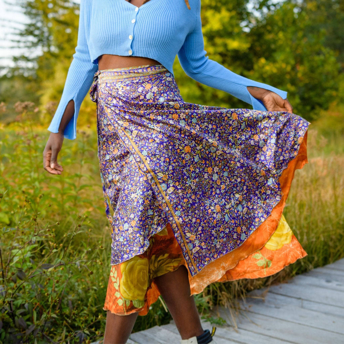 Darn Good Yarn Original Recycled Sari Wrap Skirt – Reversible & Adjustable